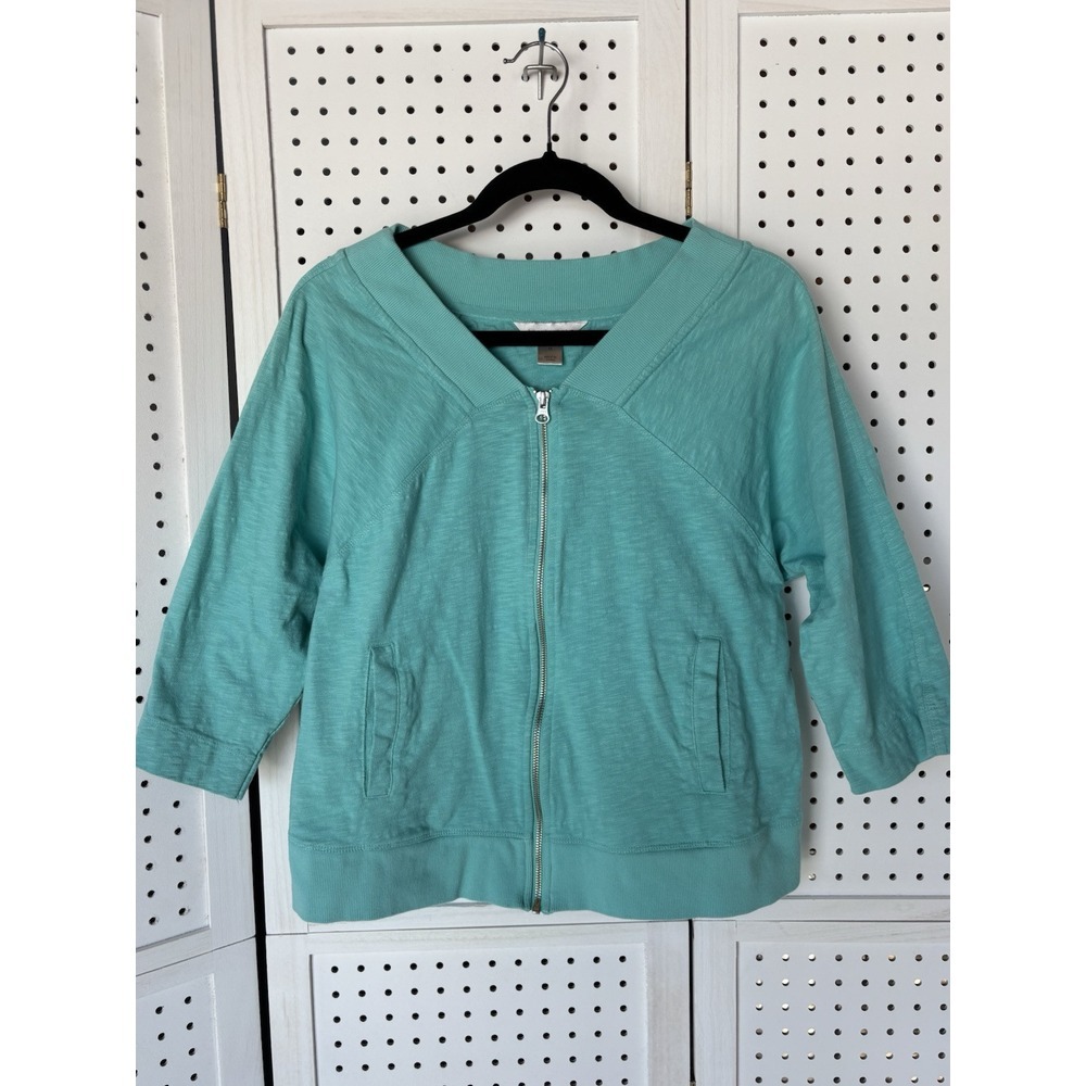 Christopher & Banks Women's M Lightweight Full Zip 3/4 SLV Sweatshirt Aqua Teal